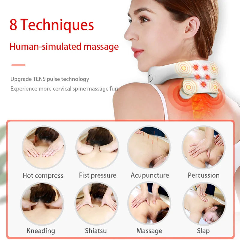 Electric Pulse Neck Massager with Heating, Wireless Cervical Shoulder Pain Relief, Portable Muscle Massage