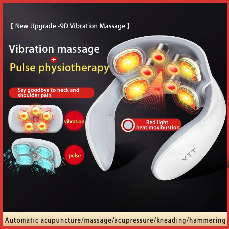 Electric Pulse Neck Massager with Heating, Wireless Cervical Shoulder Pain Relief, Portable Muscle Massage