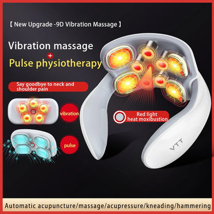 Electric Pulse Neck Massager with Heating, Wireless Cervical Shoulder Pain Relief, Portable Muscle Massage