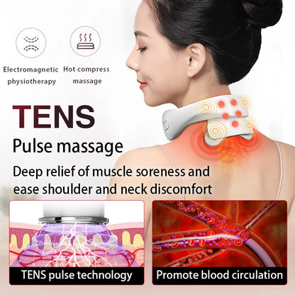 Electric Pulse Neck Massager with Heating, Wireless Cervical Shoulder Pain Relief, Portable Muscle Massage